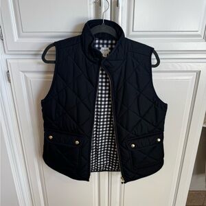 J. Crew Navy Quilted Vest with Gold Accents